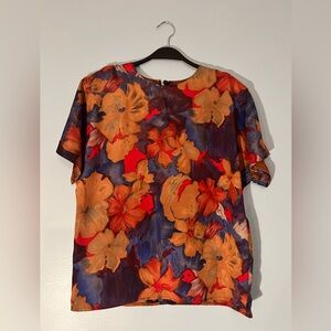 Vibrant Floral Women's Blouse - Red and Orange